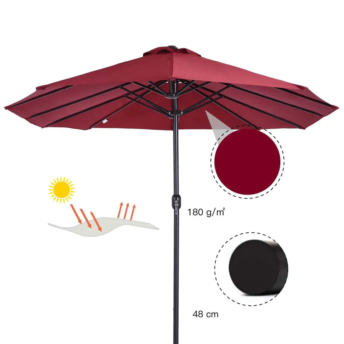 Parasol double a manivelle L : 460 x l : 270 x H : 240 cm