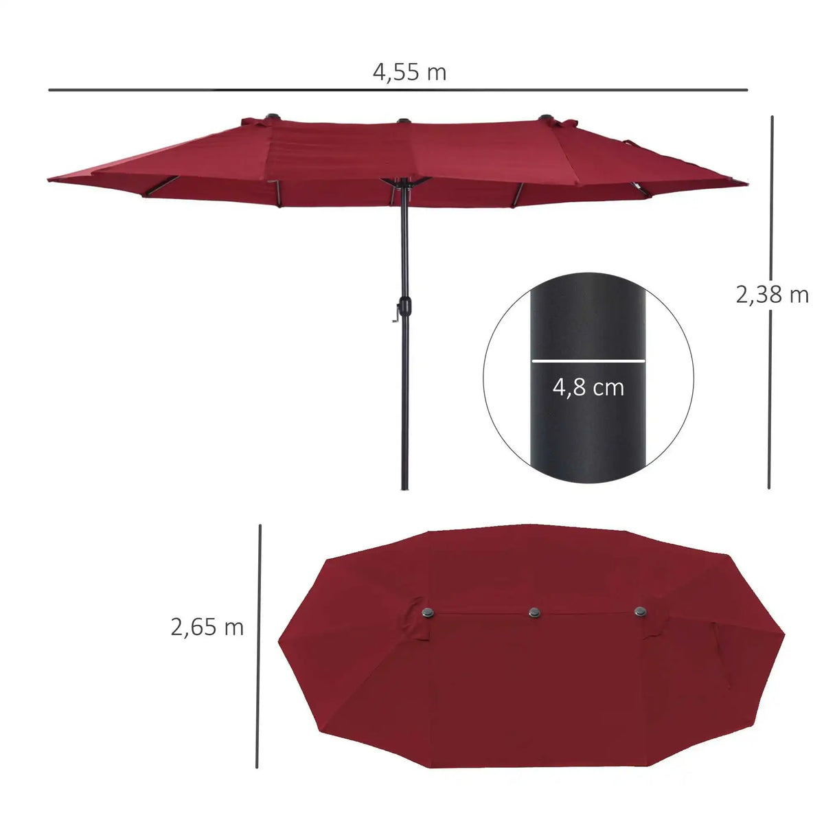Parasol double a manivelle L : 460 x l : 270 x H : 240 cm